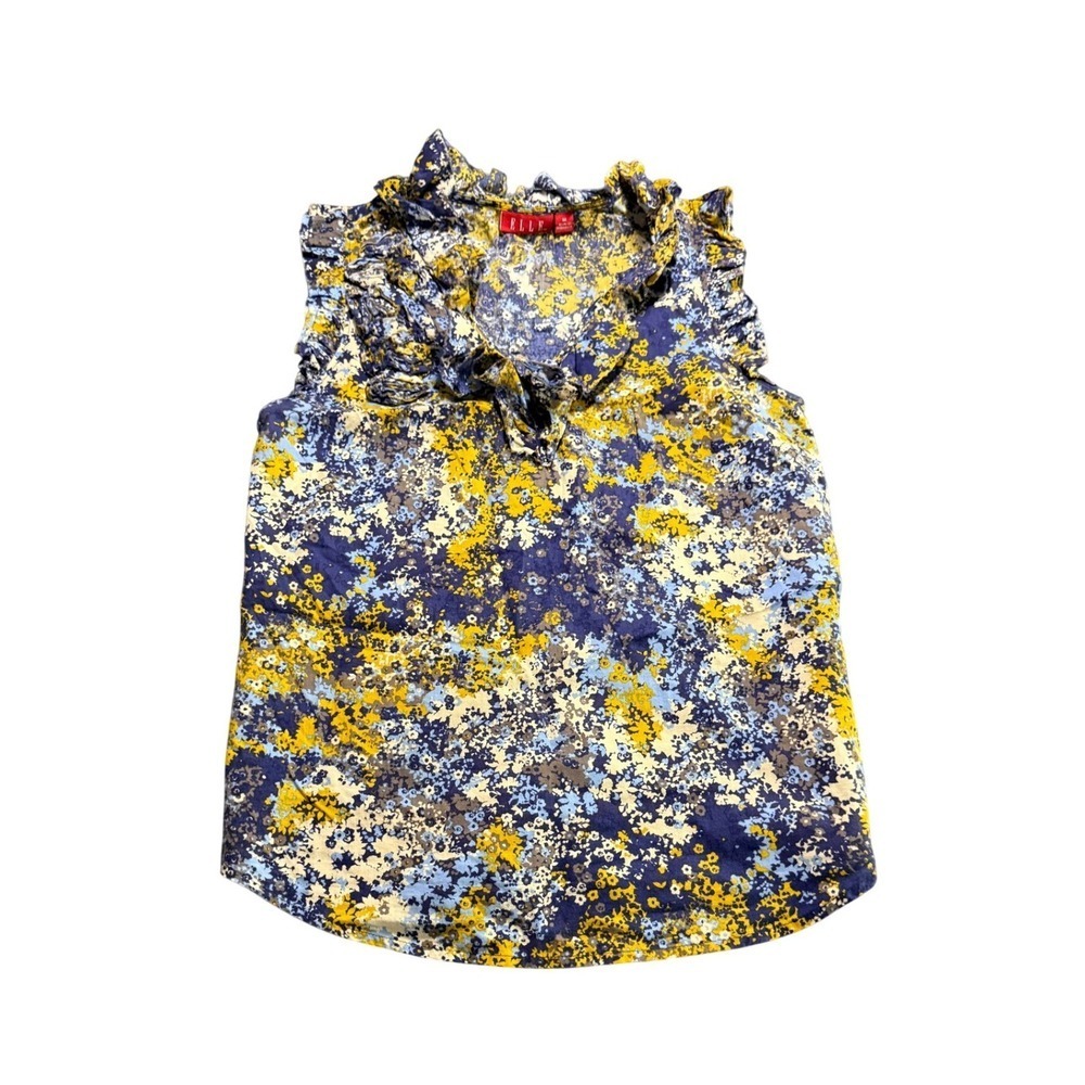 ELLE Floral Sleeveless Ruffle Neck Tie Blouse Women's Size Medium